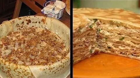 Рецепты: Блинный пирог с грибами