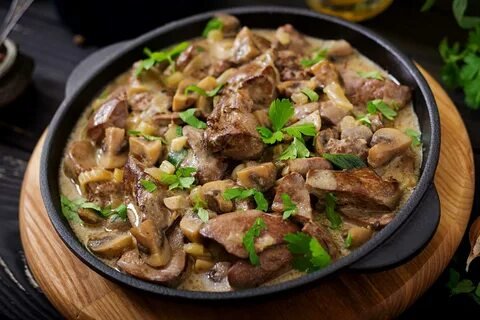 Рецепты: Печень, тушенная с грибами и Печень по-строгановски